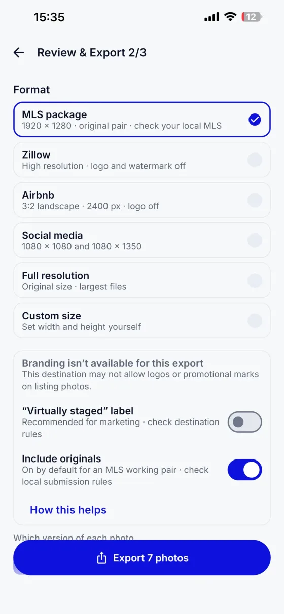 Review and Export format choices in CurbShot